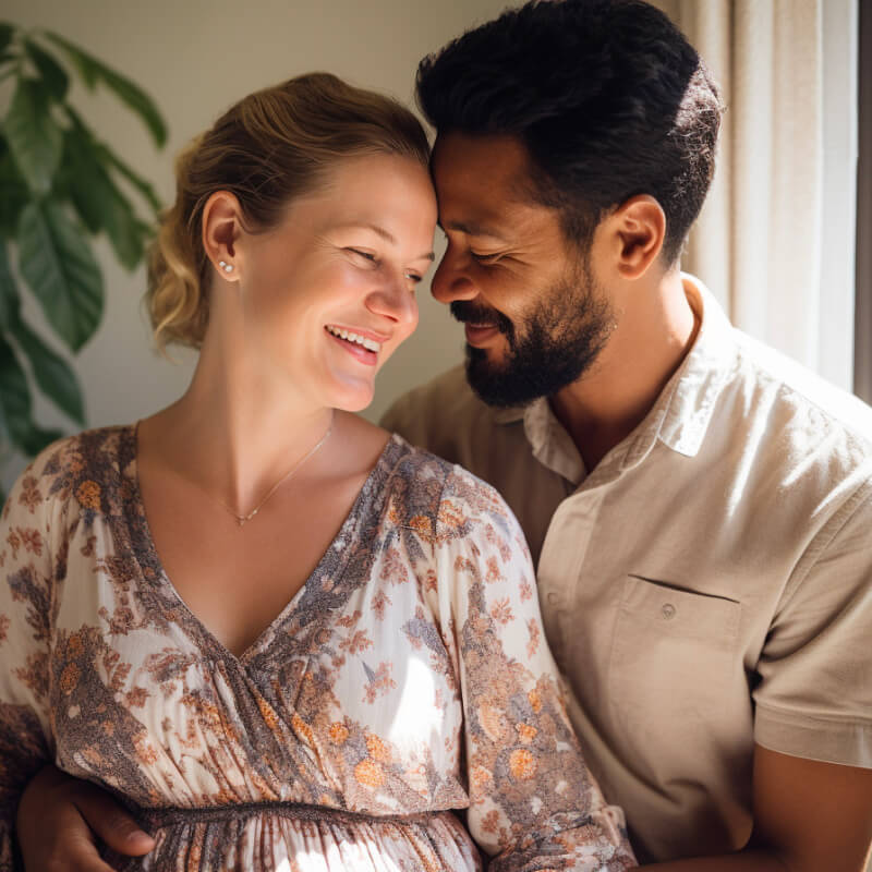 A couple in their 30s contemplating genetic carrier testing for a future child, illustrating the topic of family planning and genetic health
