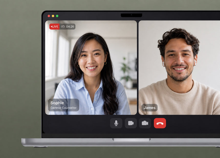A genetic counsellor on a video call with a client